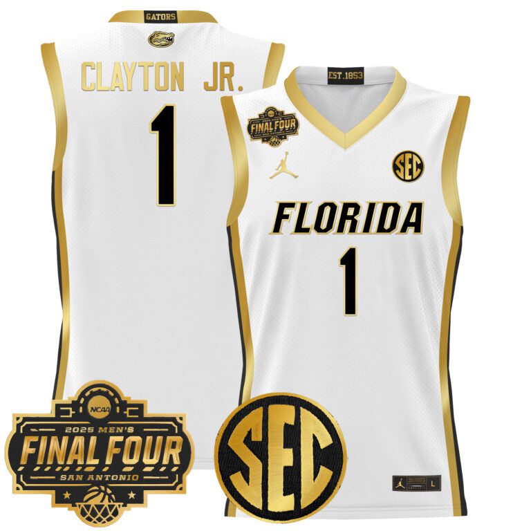 Men Florida Gators #1 Clayton Jr white 2025 Final Four Patch NCAA Jersey